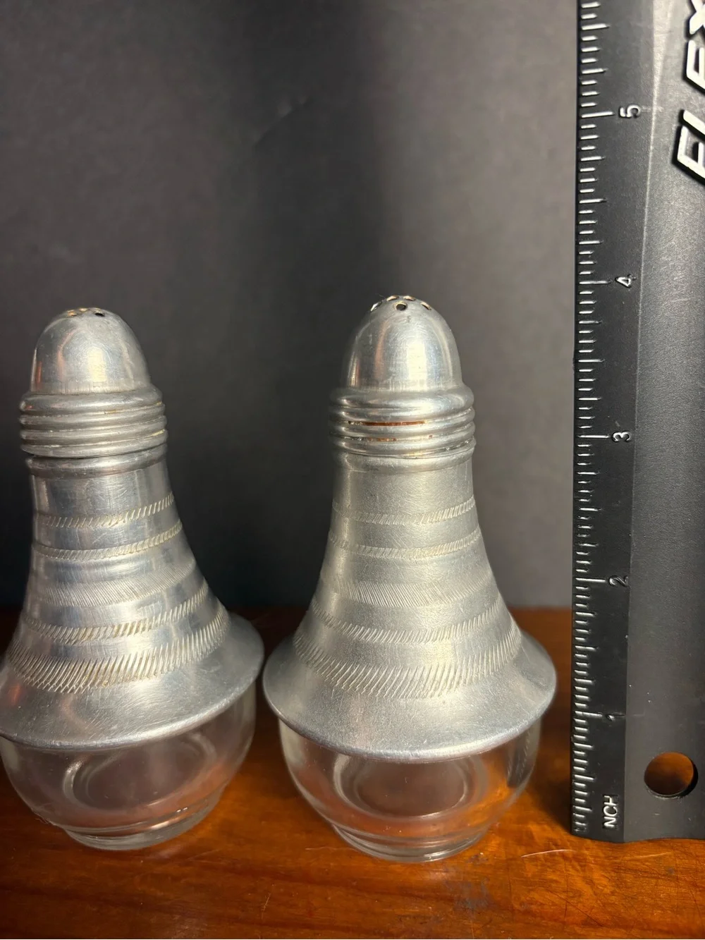 Vintage “Rocket” 1950’s Silver-Tone Metal & Clear Glass Salt and Pepper Shakers
